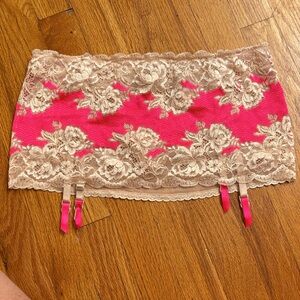 Pink and Beige Lace garter belt